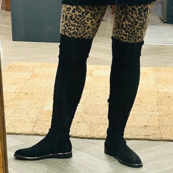 NWOT - DesignLab Over the Knee Stretch low heeled boots, Black, Ladies Size 7 - Picture 6 of 12